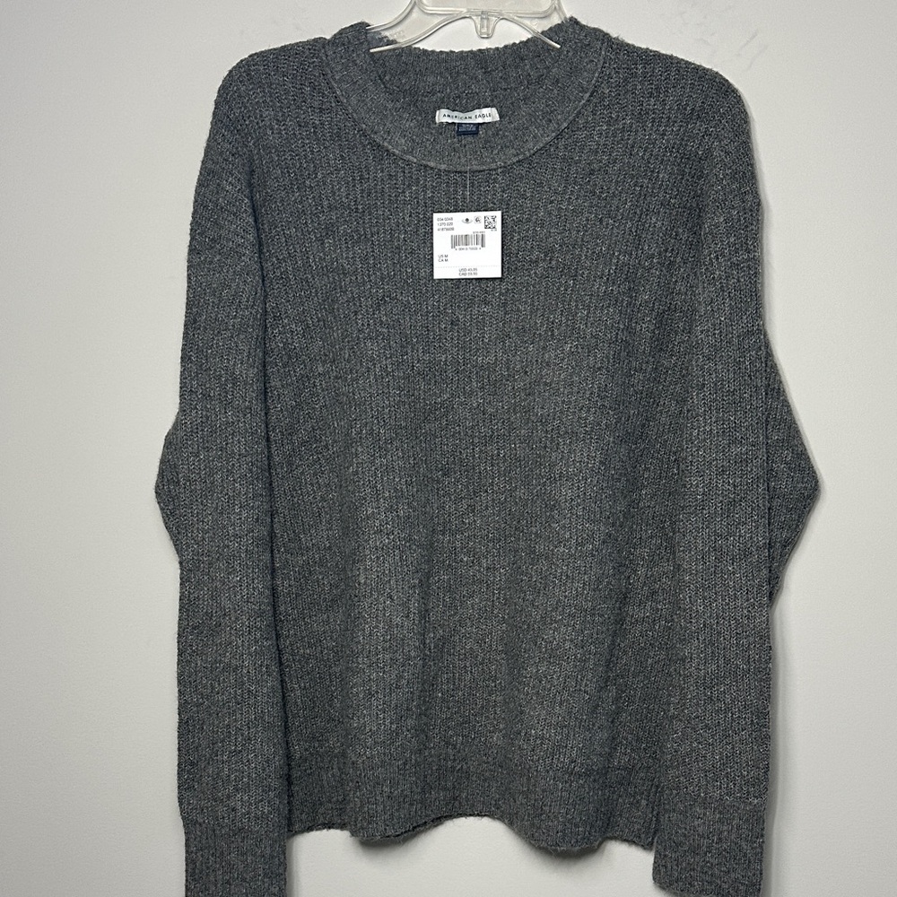 NWT American Eagle medium gray ribbed sweater oversized boxy crewneck sweater M